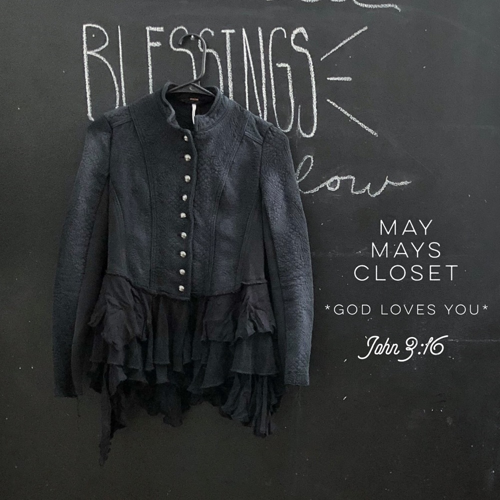 READ RARE Free People Military Ruffles Jacket 0